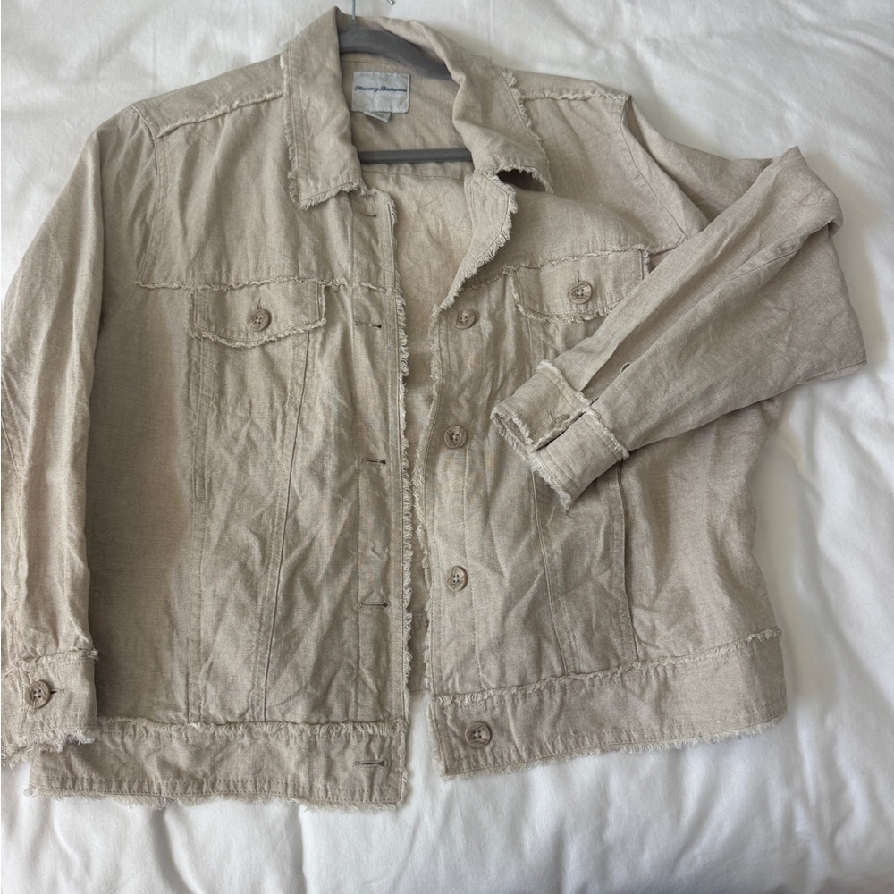 Tommy BahamaTtwin Palms Linen Raw-Edge Jacket in Natural / tan - Picture 3 of 8